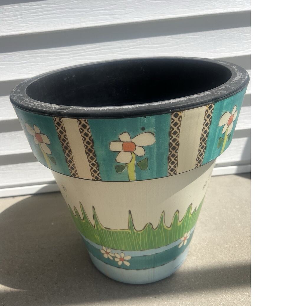 Studio M - Art Planter 14” Blue Colorful Flower Multicolor Pot Garden